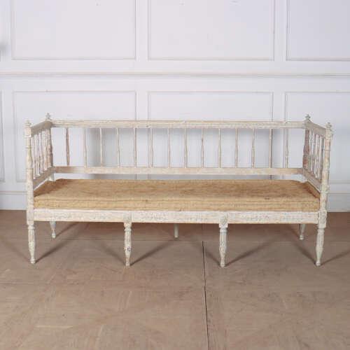 Pretty 18th century Swedish original painted pine bench in need of upholstery. 1790. Seat height: 18-inches (46cm) This...
