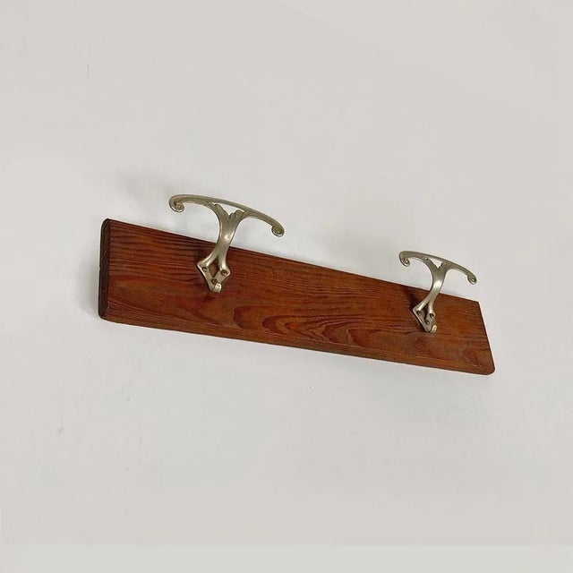Italian Wall-Mounted Coat Rack in Wood with Two Metal Hooks, 1930s For Sale - Image 3 of 11