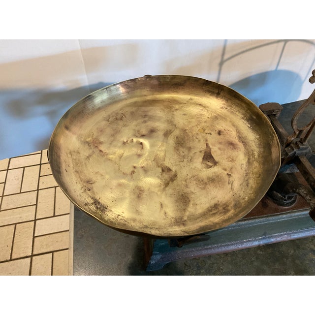 Metal 1800’s French Force 5 Kilo Iron Scale With Brass Pans and Weights For Sale - Image 7 of 7