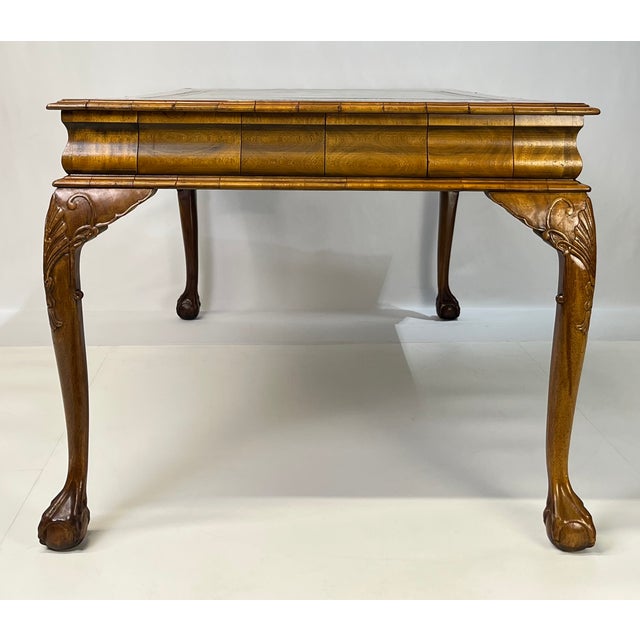 Mid 20th Century Large English Chippendale Style Burl Walnut Partners Desk With Ogee Molded Drawers For Sale - Image 12 of 18