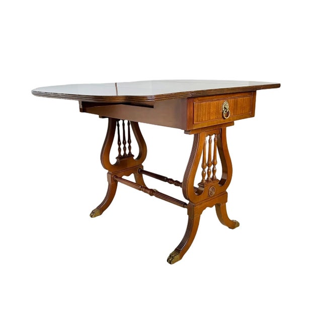 Regency Mahogany Drop-Leaf Table With Lyre Design, Circa 1945 For Sale - Image 4 of 12