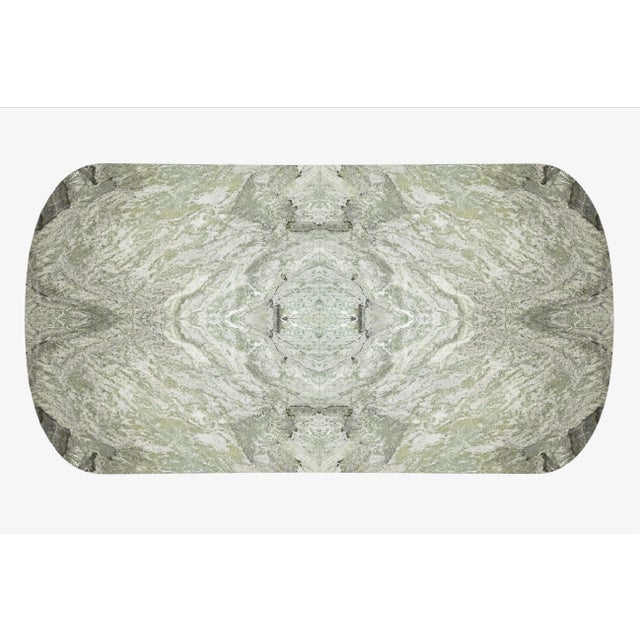 Monumental Custom Table designed by Nicos Zographos. Gorgeous book matched earth toned marble with solid stainless steel...