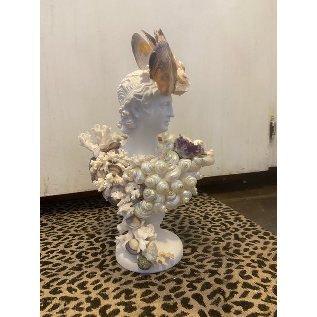 Shell Encrusted Bust With Amethyst Accent For Sale - Image 4 of 8