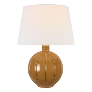 Thomas O'Brien by Visual Comfort Signature Ponteil 17" Table Lamp in Crackled Sienna with Linen Shade For Sale