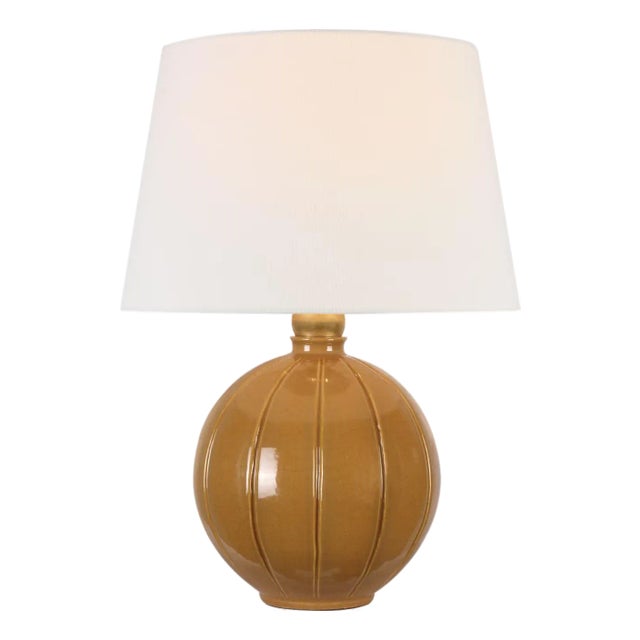 Thomas O'Brien by Visual Comfort Signature Ponteil 17" Table Lamp in Crackled Sienna with Linen Shade For Sale