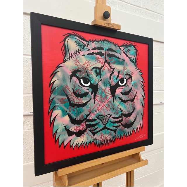 Chris Pegg Tiger Portrait Pop Art with Floral Mandala in Chains by British Graffiti Artist, 2013 For Sale - Image 4 of 12