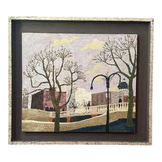 Mid-Century Modern Norbert Smith Impasto Architectural Landscape Cityscape Painting. For Sale