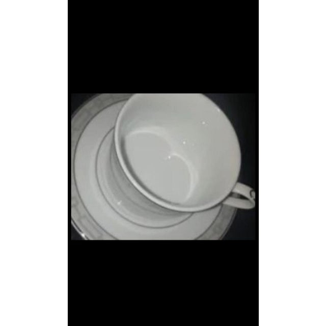 Mikasa Mikasa Platinum Crown Tea Cup Saucer Set Silver Squares Porcelain Tableware Dishwasher Safe For Sale - Image 4 of 5