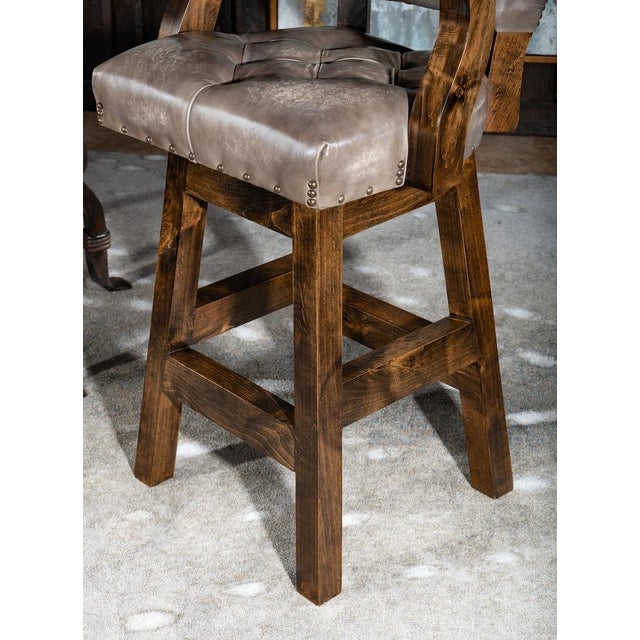 Chisum Slate Barstool | Leather | Tufted | Swivel | Modern Rustic | Arms | Grey | Taupe For Sale - Image 4 of 9