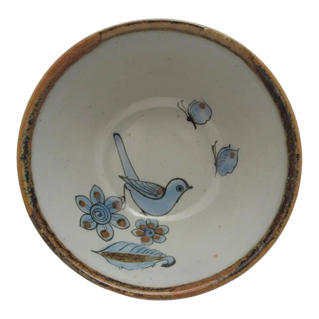 Ken Edwards El Palomar Blue Bird Butterfly Tonala Mexico Pottery 6 1/4" Bowl For Sale