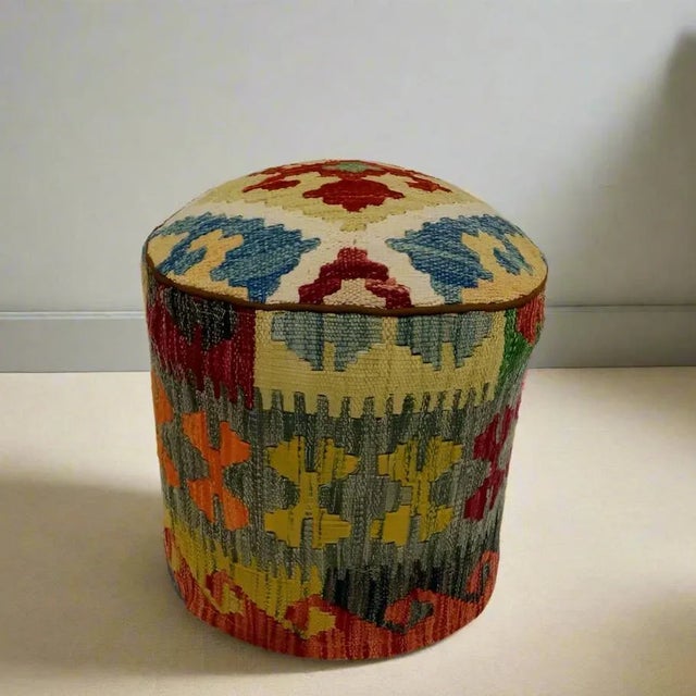 Our unique kilim rug stools are made from 100% wool rugs. A kilim rug is a decorative flat weave rug that has no pile....