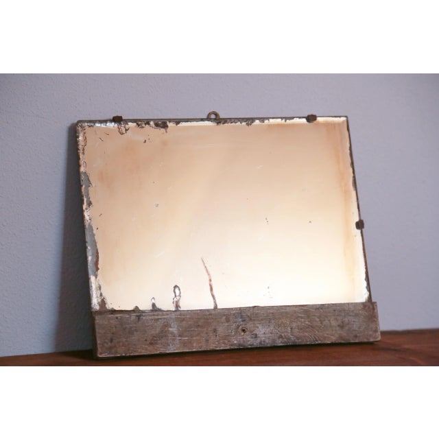 Mid 20th Century Primitive Antique Bathroom Shaving Mirror With Beveled Edge and Rich Patina on Wood Frame For Sale - Image 5 of 18