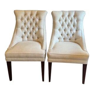 Early 21st Century Pair Modern Pearson White Tufted Destiney Slipper Chairs For Sale