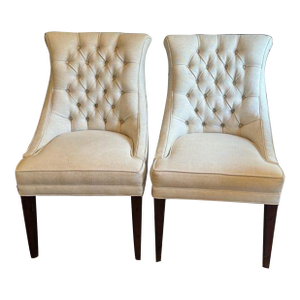Early 21st Century Pair Modern Pearson White Tufted Destiney Slipper Chairs