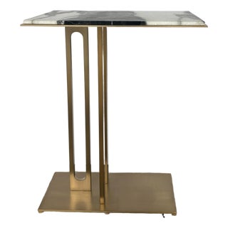 Revelation Modern Black and White Marble Cantilever Accent Table For Sale