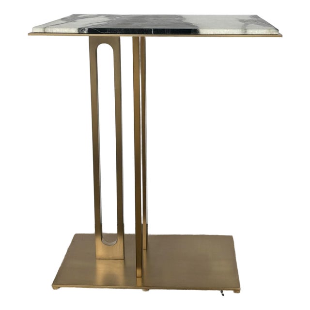 Revelation Modern Black and White Marble Cantilever Accent Table For Sale