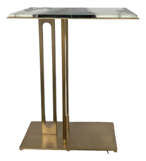 Revelation Modern Black and White Marble Cantilever Accent Table