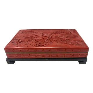 Vintage Carved Cinnabar Lacquer Box on Stand For Sale