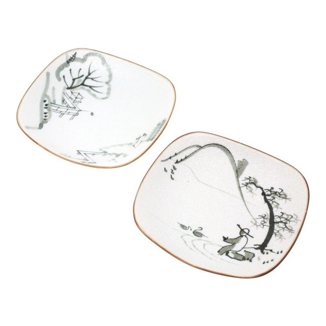 Hand-Painted Japanese Soy Dipping Dishes a Set of 2 For Sale