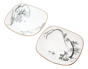 Hand-Painted Japanese Soy Dipping Dishes a Set of 2