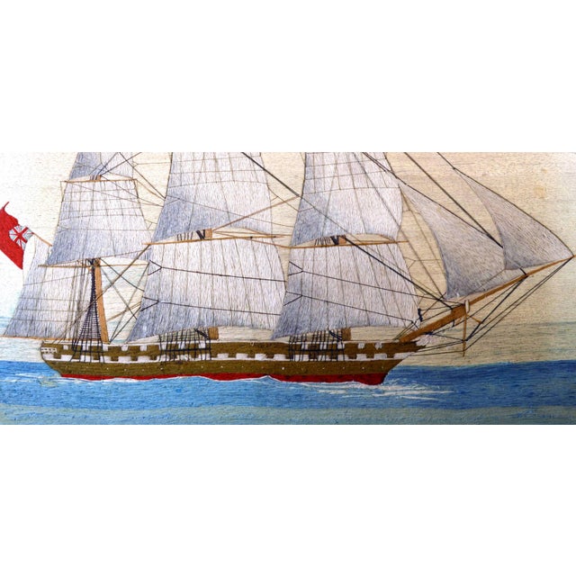 Blue British Sailor’s Woolwork Woolie of a Royal Navy Ship Flying the Red Ensign Circa 1860 For Sale - Image 8 of 8
