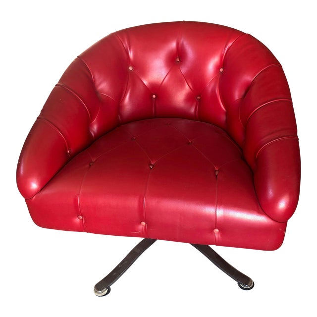 1970s Vintage Red Vinyl Swivel Barrel Chair | Chairish