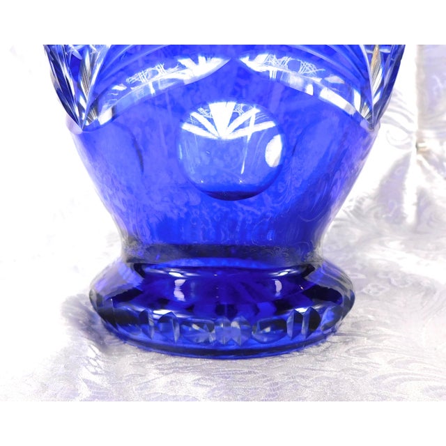 Large Blue Cut to Clear Vase For Sale - Image 4 of 7