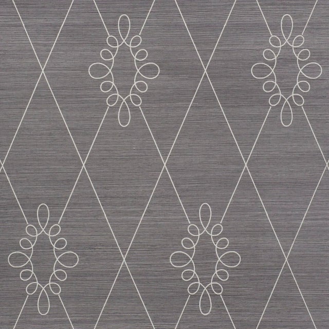 Schumacher Sample - Schumacher Sylvie Embroidered Sisal Wallpaper in Charcoal For Sale - Image 4 of 4