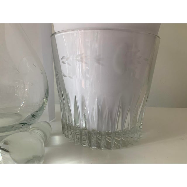 Vintage Crystal Floral Etched Decanter & Ice Bucket Set- 2 Pieces For Sale - Image 4 of 7
