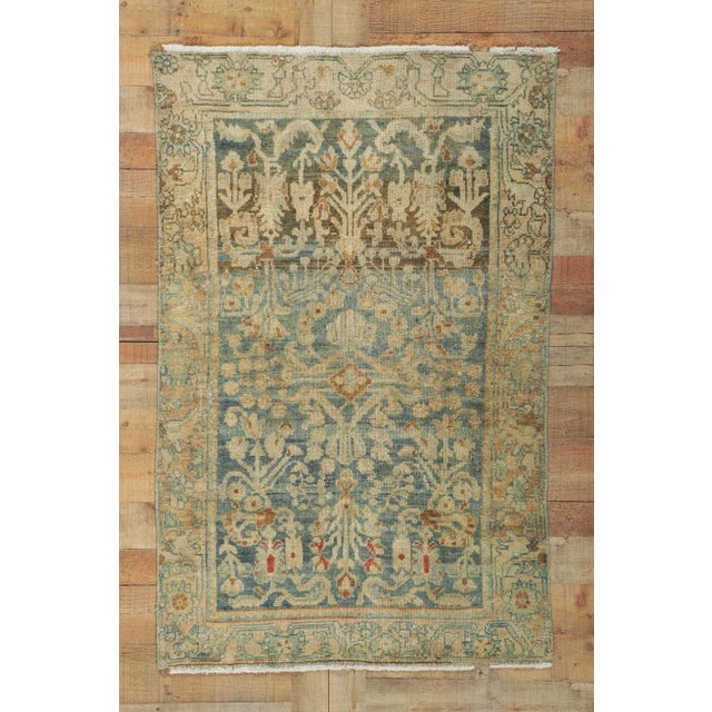 Cerulean Early 20th Century Antique Persian Malayer Rug, 03'07 X 05'07 For Sale - Image 8 of 9