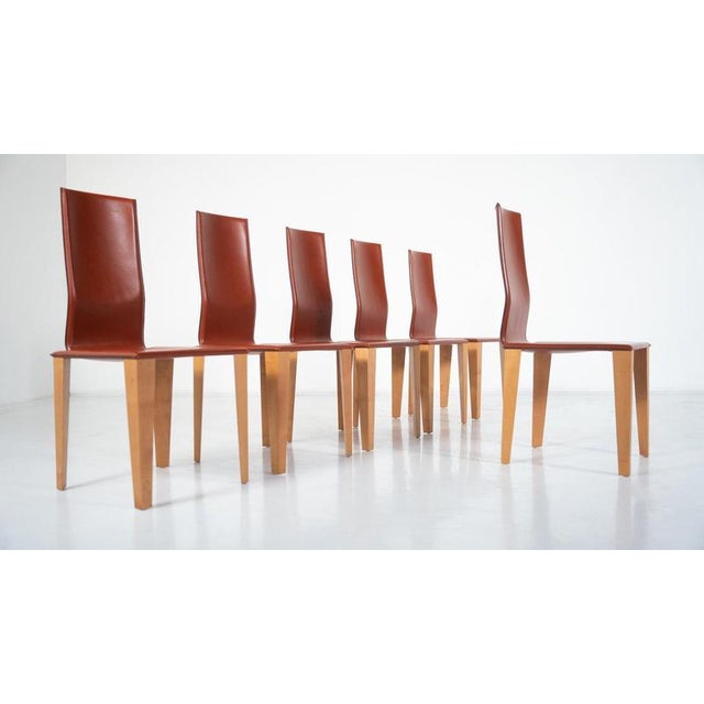Vintage Dining Chairs in Leather and Wood by Afra and Tobia Scarpa, Italy, 1970, Set of 6 For Sale - Image 3 of 11