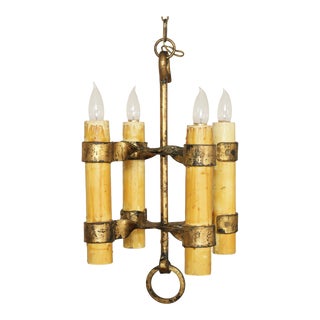 Vintage Gothic Style Iron Gilt 4 Candle Light Chandelier For Sale