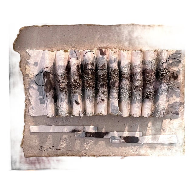 Mid 20th Century E. Rose Signed Mixed Media Textured Fiber Paper Art in Frame 16" x 18.25" For Sale