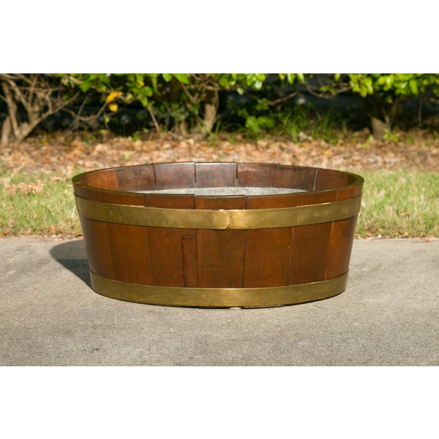 Late 19th Century English 1870s Oval Oak Planter or Wine Cooler with Brass Braces and Liner For Sale - Image 5 of 12