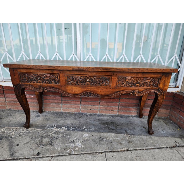 1980s 1980's Carved Wood Console Table For Sale - Image 5 of 12