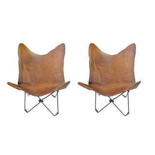 Leather Butterfly Armchairs, 1960s, Set of 2 For Sale