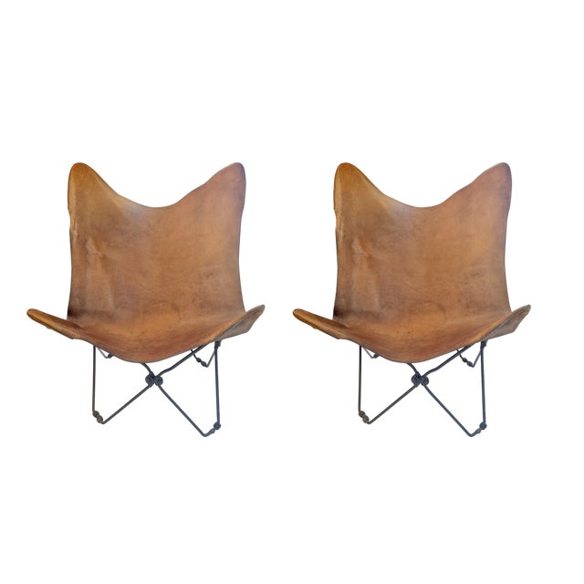 Leather Butterfly Armchairs, 1960s, Set of 2 For Sale