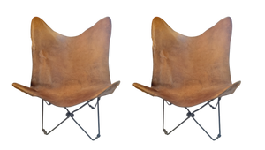 Leather Butterfly Armchairs, 1960s, Set of 2