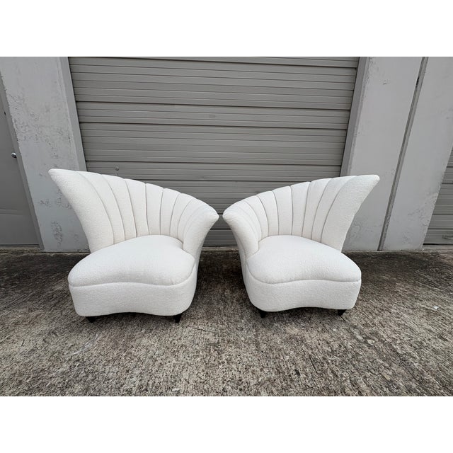 Mid-Century Modern Pair of Asymmetrical Channel Back Lounge Chairs For Sale - Image 3 of 14