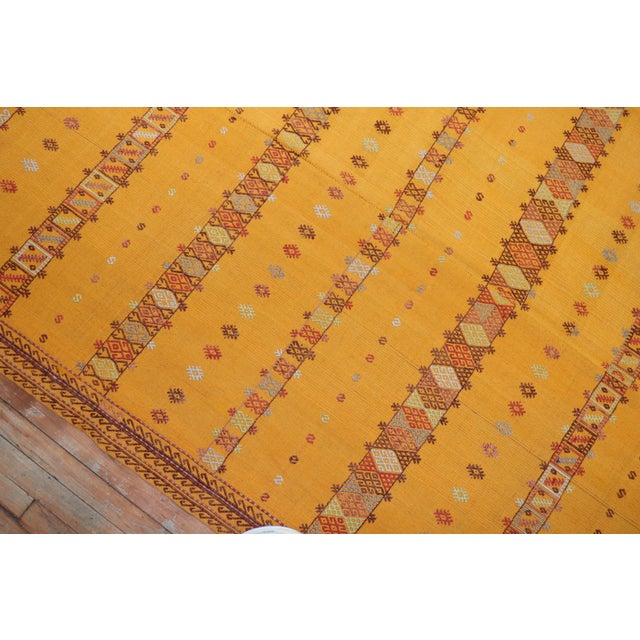 Mid-Century Modern Zabihi Collection Bright Yellow Vintage Moroccan Flat-Weave Kilim For Sale - Image 3 of 6