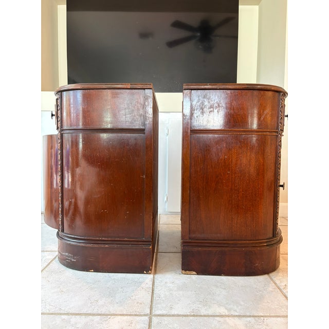 Antique Big Rapids Furniture Co. Mahogany Demilune Cabinets or Tables - A Pair For Sale - Image 12 of 18
