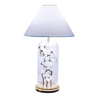 White and Light Blue Butterfly Cloche Lamp For Sale
