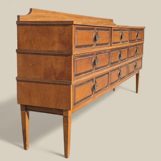 Mid-Century Asian-Inspired Walnut Nine-Drawer Credenza, 1960s For Sale - Image 9 of 10