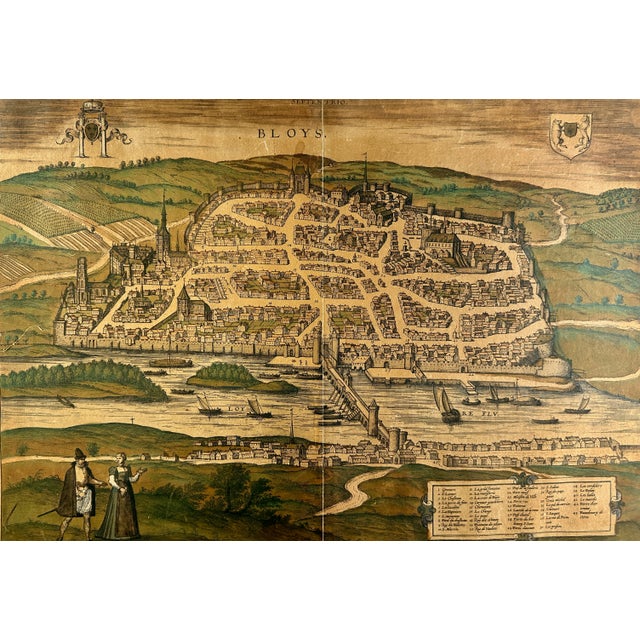 Antique bird's eye view of Blois, France by George Braun and Frans Hogenberg. This map appeared in Civitates Orbis...