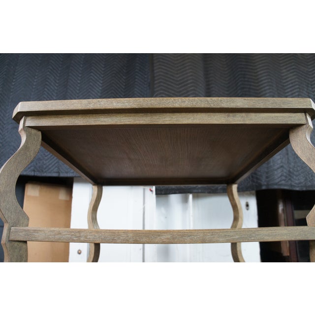 2 Woodbridge Furniture Vintage Tiered Oak Side Accent Tables Modern Pair For Sale - Image 6 of 11