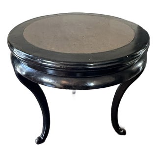 Asian Marble and Wood Round Side Table — Golden Triangle Chicago Export For Sale