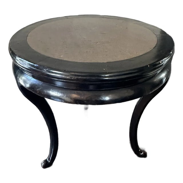 Late 19th Century Asian Marble and Wood Round Side Table — Golden Triangle Chicago Export For Sale