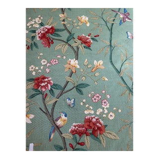 Gp & J Baker Lee Jofa Linen Peony & Blossom Leaf Green Red 1 6/8 Yards Fabric For Sale