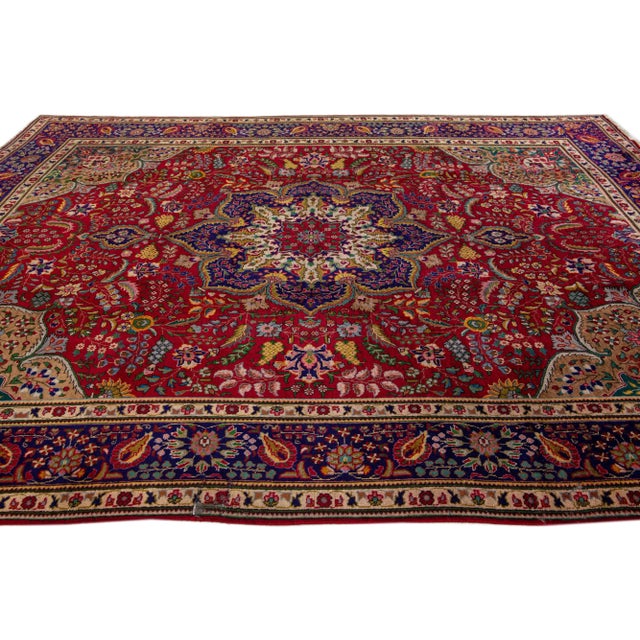 1960s 1960s Vintage Tabriz Red Handmade Medallion Wool Rug For Sale - Image 5 of 7