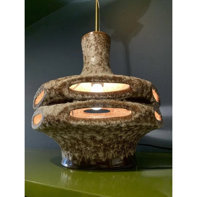 Beige Mid-Century West German Stoneware Large Brutalist Lamp in the Style of Scheurich or Bay For Sale - Image 8 of 16